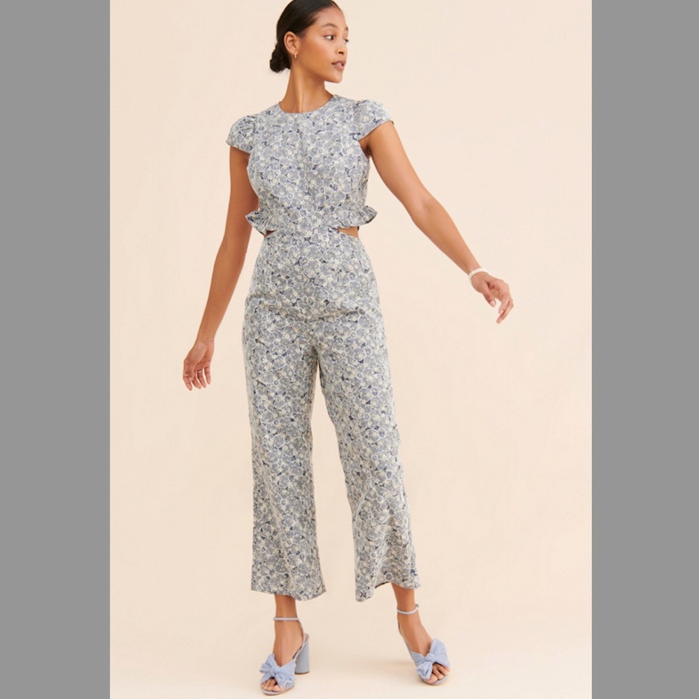 Adelyn Rae Helena Embroidered Jumpsuit Blue